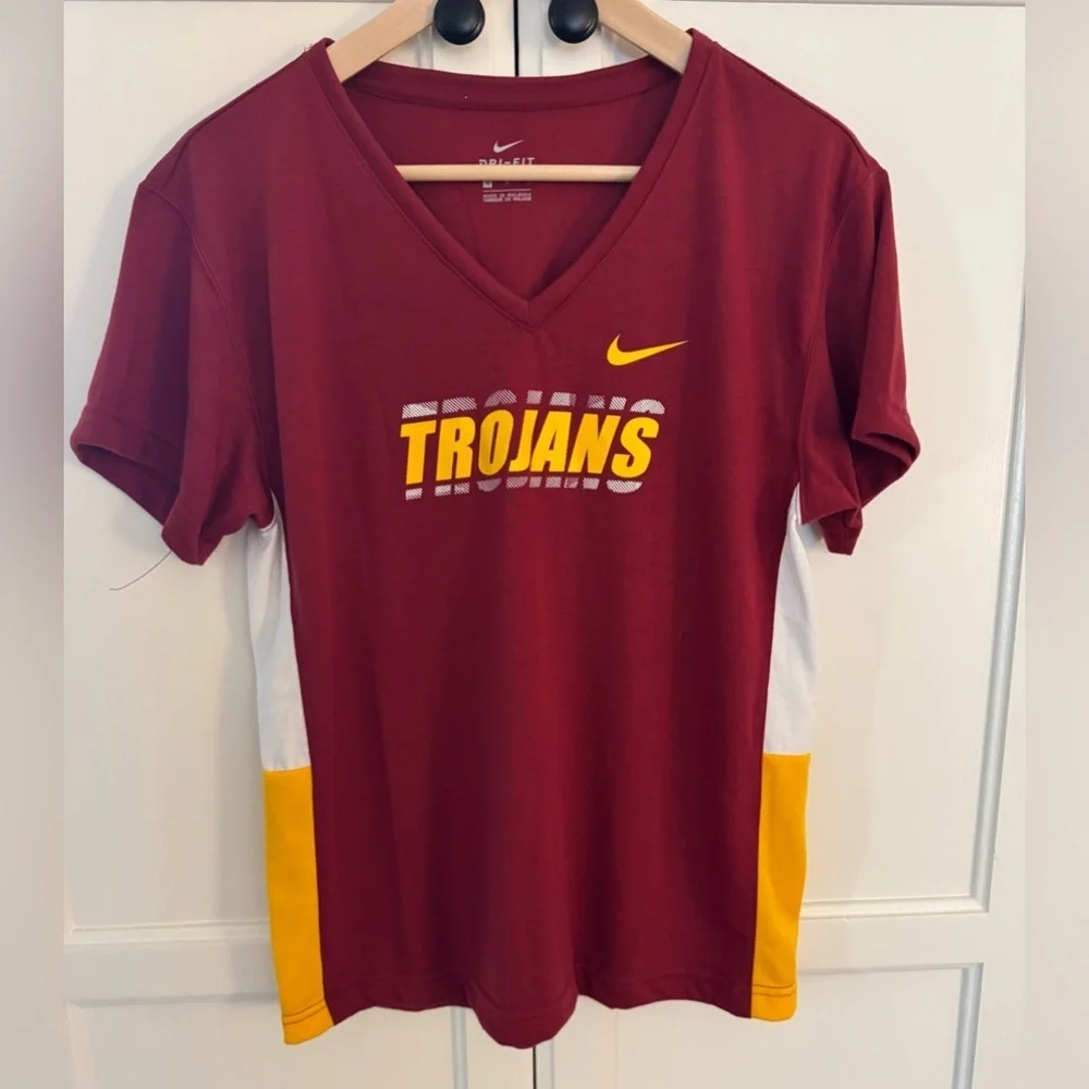 Nike Cardinal USC Trojans Team Side Panel Breathe Performance V-neck Tee